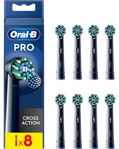 Oral-B Pro Cross Action Electric Toothbrush Head, X-Shape And Angled Bristles for Deeper Plaque Removal, Pack of 8 Toothbrush Heads, Black