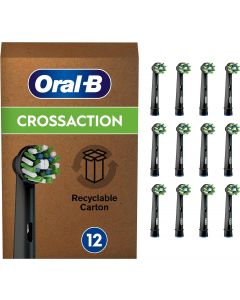 Oral-B Pro Cross Action Electric Toothbrush Head, X-Shape And Angled Bristles for Deeper Plaque Removal, Pack of 12 Toothbrush Heads, Black