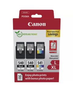 Canon PG-540L Black Twin &amp; CL-541XL Colour Ink Cartridge Photo Paper Value Combo Pack - 5224B015