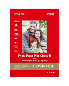 Canon PP-201 Plus II Photo Paper, Glossy, 265 g/m2, A4 (210 x 297 mm), 20 Sheets - 2311B019