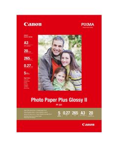 Canon PP-201 Plus II Photo Paper, Glossy, 265 g/m2, A3 (297 x 420 mm), 20 Sheets - 2311B020