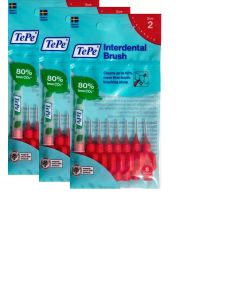 TePe Red Fine 0.50mm - 3 Packets of 8 - (24 Brushes) Bundle