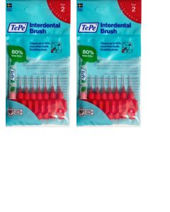 TePe Red Fine 0.50mm - 2 Packets of 8 - (16 Brushes) Bundle