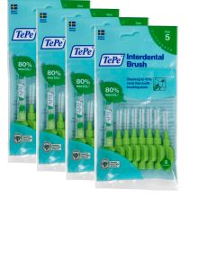 TePe Green Medium 0.80mm 4 Packets of 8 - (32 Brushes) Bundle