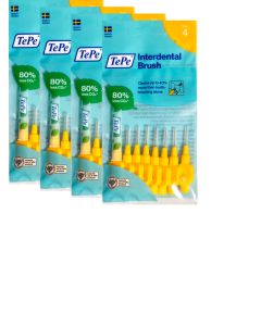 TePe Yellow Fine 0.70mm - 4 Packets of 8 - (32 Brushes) Bundle