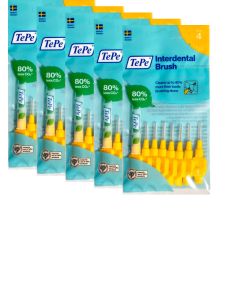 TePe Yellow Fine 0.70mm - 5 Packets of 8 - (40 Brushes) Bundle