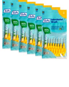 TePe Yellow Fine 0.70mm - 6 Packets of 8 - (48 Brushes) Bundle