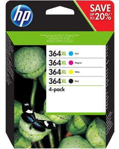 HP 364XL Black Cyan Magenta Yellow Ink Cartridge Combo Pack - N9J74AE