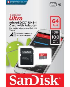 SanDisk Ultra 64GB microSDXC Memory Card + SD Adapter with A1 App Performance up to 100MB/s, Class 10, U1