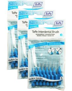 TePe Blue Regular 0.6mm 3 Packets of 8 - (24 Brushes) Bundle