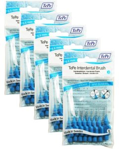 TePe Blue Regular 0.6mm 5 Packets of 8 - (40 Brushes) Bundle