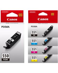 Canon PGI-550 Black &amp; CLI-551 Black Cyan Magenta Yellow Bundle Pack