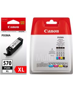 Canon PGI-570XL Black &amp; CLI-571 Black Cyan Magenta Yellow Ink Cartridge Combo Bundle Pack