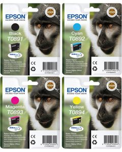 Epson Monkey Black Cyan Magenta Yellow Ink Cartridge Bundle Pack