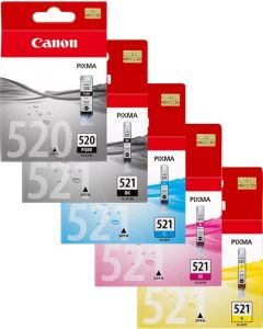 Canon PGI-520 Black &amp; CLI-521 Black Cyan Magenta Yellow Bundle Pack