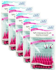 TePe Pink G2 Fine 0.4mm - 5 Packets of 8 - (40 Brushes) Bundle