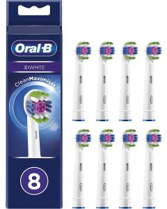 Oral-B 3D White Toothbrush Heads with CleanMaximiser - 8 Piece Bundle (2 Packs of 4)