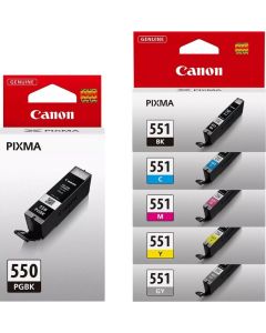 Canon PGI-550 Black &amp; CLI-551 Black Cyan Magenta Yellow Grey Bundle Pack