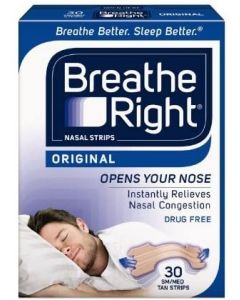 Breathe Right Snoring Congestion Relief Nasal Strips, S/M, Original, 30 Strips - 3 Packs