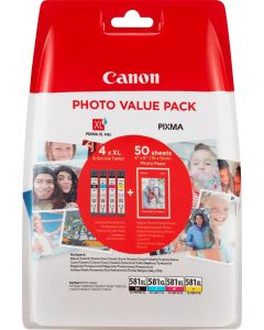Canon CLI-581XL Black Cyan Magenta Yellow Ink Cartridge Combo Pack - 2052C004