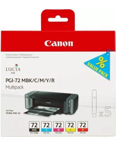 Canon PGI-72 Matte Black Cyan Magenta Yellow Red Ink Cartridge Combo Pack - 6402B009