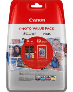 Canon CLI-551XL Black Cyan Magenta Yellow Ink Cartridge Combo Pack - 6443B006