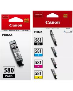 Canon PGI-580 Black &amp; CLI-581 Black Cyan Magenta Yellow Ink Cartridge Bundle Pack