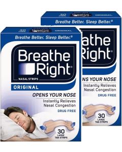 Breathe Right Snoring Congestion Relief Nasal Strips, Large, Original, 30 Strips - 2 Packs