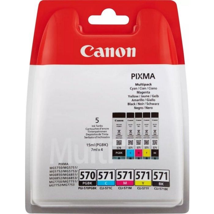 Canon PGI-570 Black & CLI-571 Black Cyan Magenta Yellow Ink Cartridge Combo  Pack - 0372C004